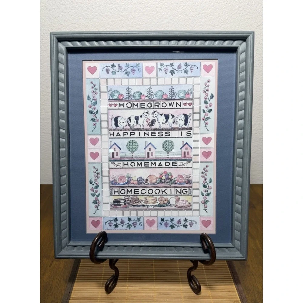Vintage Framed Happiness Is Homemade Cooking Wall Art 15.75x13.5 Farmhouse Decor